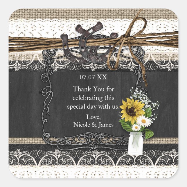 Rustic Horseshoes & Flowers Country Stickers (Front)
