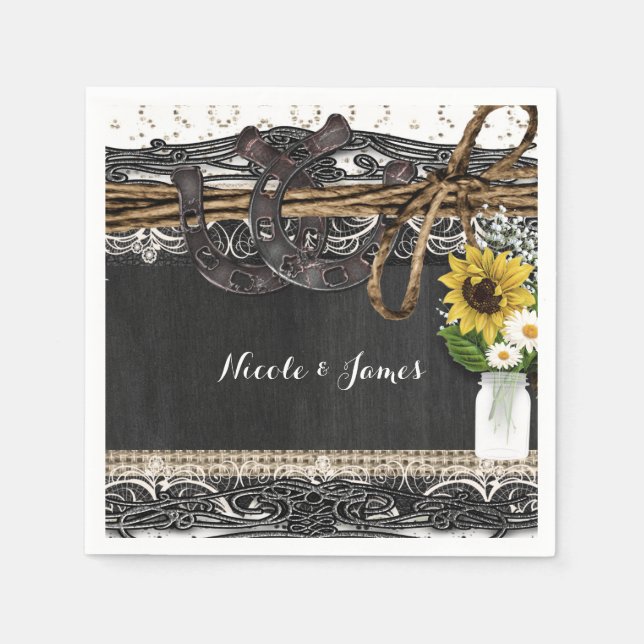 Rustic Horseshoes & Flowers Country Wedding Napkin (Front)
