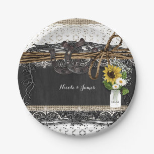 Rustic Horseshoes & Flowers Country Wedding Plates