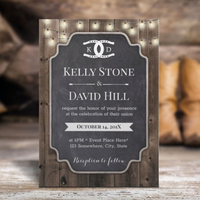 Rustic Horseshoes Initials Equine Horse Wedding Invitation (Creator Uploaded)