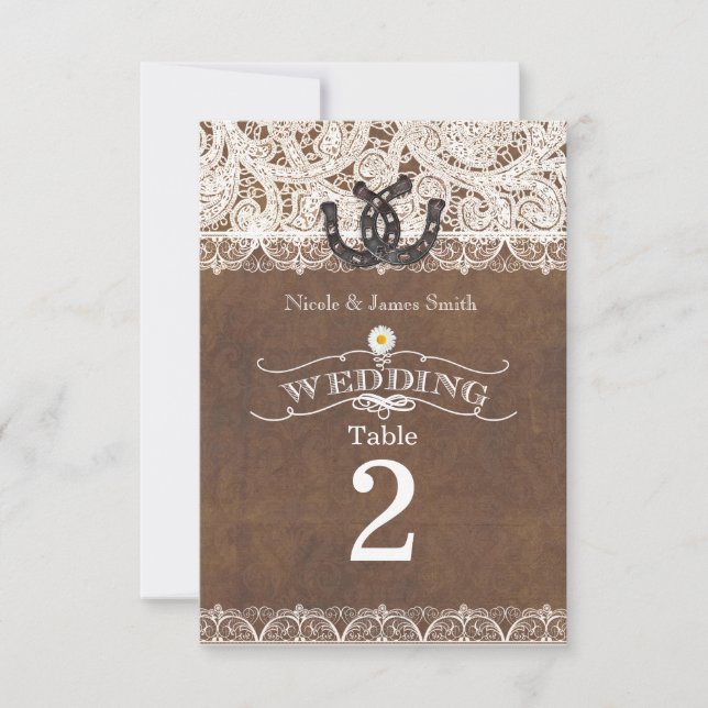 Rustic Horseshoes & Lace Country Table Numbers (Front)