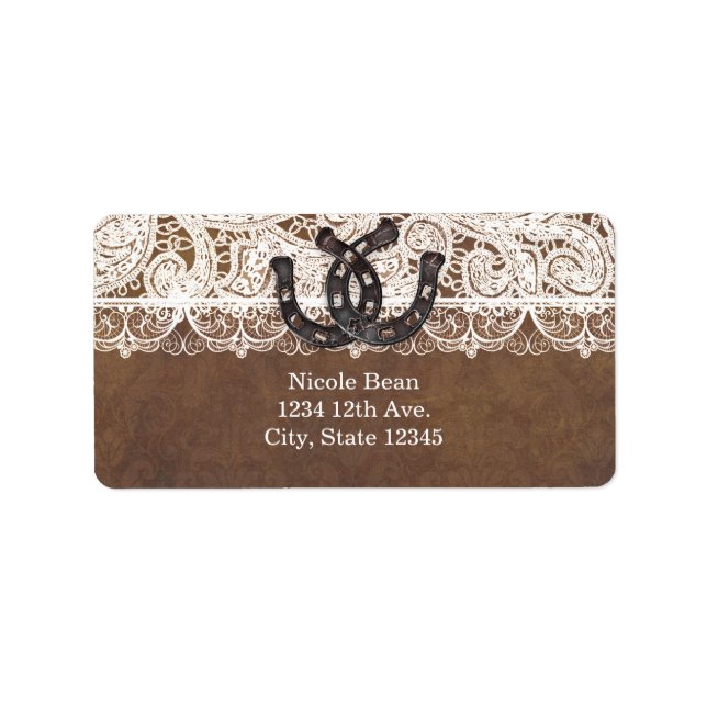 Rustic Horseshoes & Lace Country Wedding Labels (Front)
