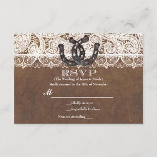 Rustic Horseshoes & Lace Country Wedding RSVP card