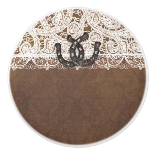 Rustic Horseshoes & Lace Country Western Elegant Ceramic Knob