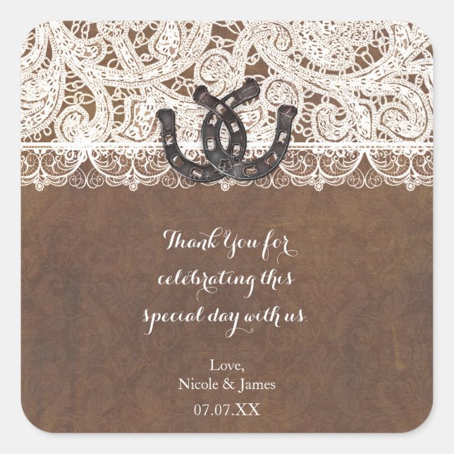 Rustic Horseshoes & Lace Country Western Stickers (Front)