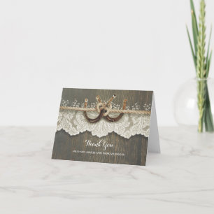 Rustic Horseshoes Lace Wood Wedding Thank You