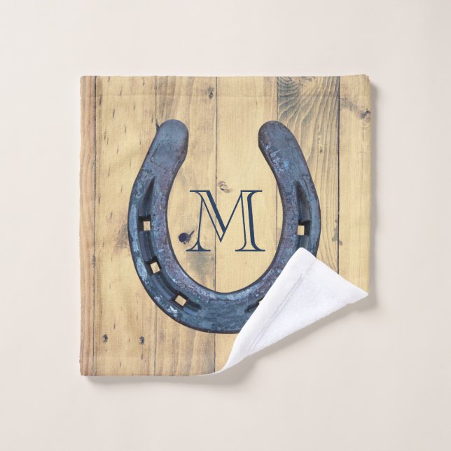 Rustic Horseshoes Ranch & Barn Wood Planks Bath Towel Set (Wash Cloth)