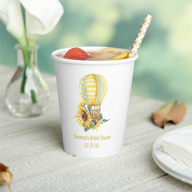 Rustic Hot Air Balloon and Sunflowers Bridal  Paper Cups (Insitu)