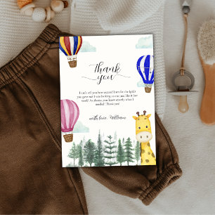 Rustic Hot Air Balloon Jungle Giraffe Baby Shower Thank You Card