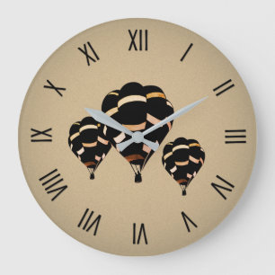 Rustic Hot Air Balloons w Numerals Large Clock