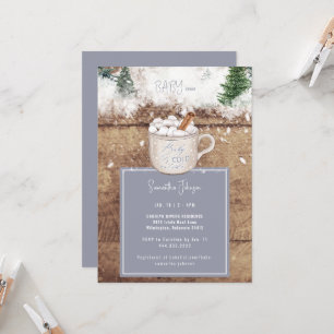 Rustic Hot Chocolate Baby It's Cold Dusty Blue  In Invitation