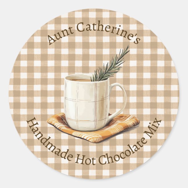 Rustic Hot Chocolate Mix Christmas Brown Gingham  Classic Round Sticker (Front)