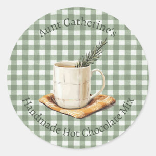 Rustic Hot Chocolate Mix Christmas Green Gingham Classic Round Sticker