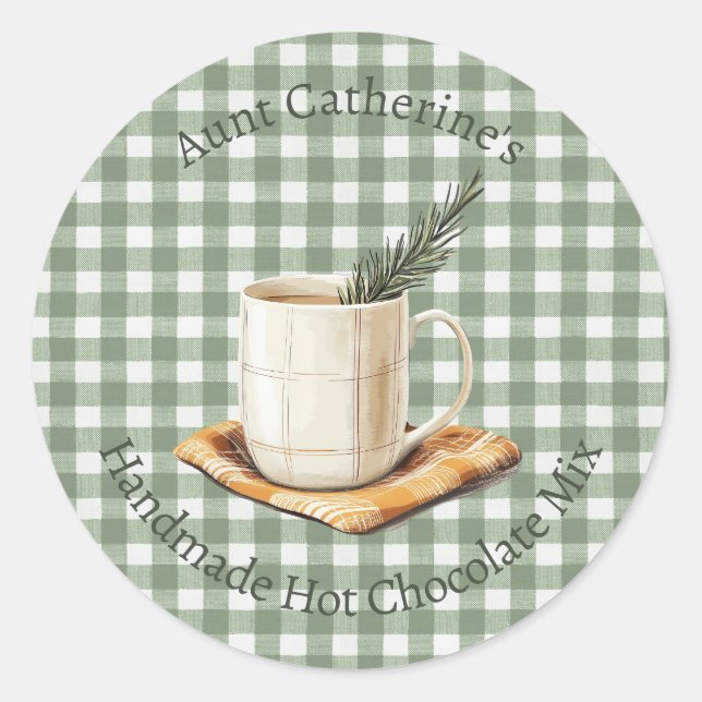 Rustic Hot Chocolate Mix Christmas Green Gingham  Classic Round Sticker (Front)