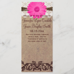 Rustic Hot Pink Gerber Daisy Wedding Program