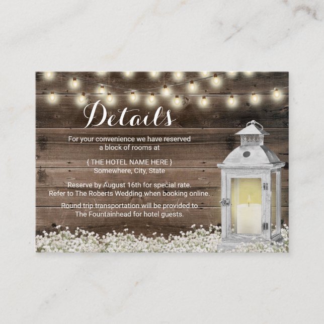 Rustic Hotel Accommodations Vintage Lantern Wooden Enclosure Card (Front)