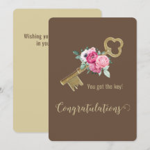 Rustic House Key Floral Watercolor Congratulations