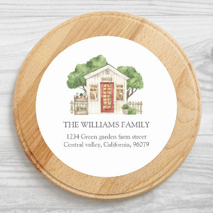 Rustic House Red Door Country Farmhouse Address Classic Round Sticker