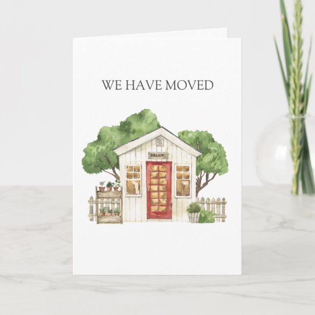 Rustic House Red Door Farmhouse We Have Moved Card (Front)