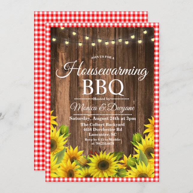 Rustic Housewarming BBQ Sunflower Invitation (Front/Back)
