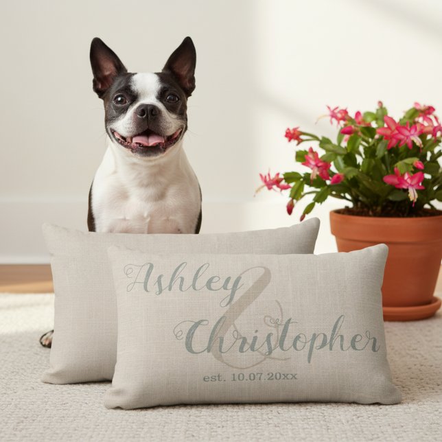Rustic Housewarming Gift For A Couple Personalised Lumbar Cushion (Wedding or anniversary gift idea! Personalized lumbar pillow with names and wedding date!)