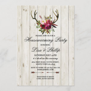 Rustic Housewarming Party Antlers Stag Invite