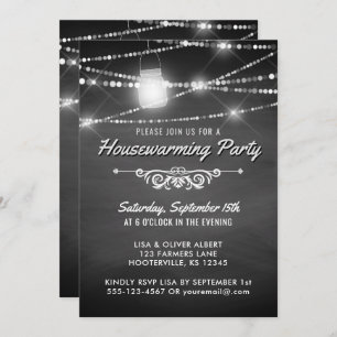 Rustic Housewarming Party Chalkboard Lights Invitation