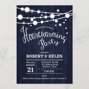 Rustic Housewarming Party - Navy Blue Wood Invitation