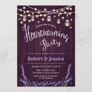Rustic Housewarming Party - Purple Wood Lavender Invitation