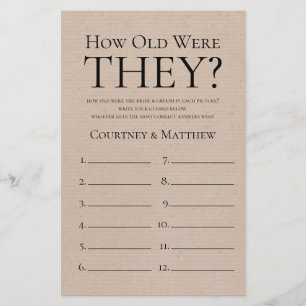 Rustic How Old Were They Bridal Shower Game