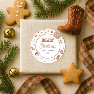 Rustic Howdy Western Christmas Classic Round Sticker