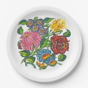 Rustic Hungarian flowers Paper Plate