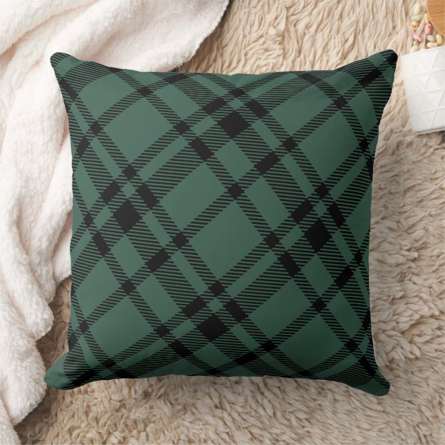 Rustic Hunter Green and Black Tartan Plaid Cushion (Blanket)
