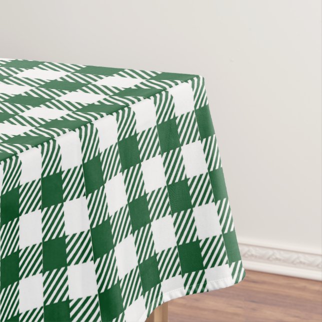 Rustic Hunter Green Gingham Buffalo Plaid  Tablecloth (In Situ)