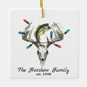 Rustic Hunting Fishing Deer Antlers Ceramic Ornament