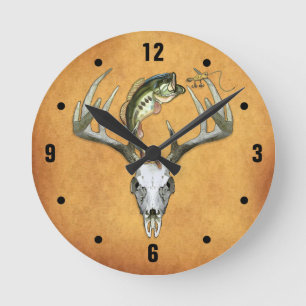 Rustic Hunting Fishing Round Clock