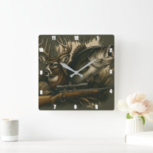 Rustic Hunting Wildlife Display Outdoors Square Wall Clock