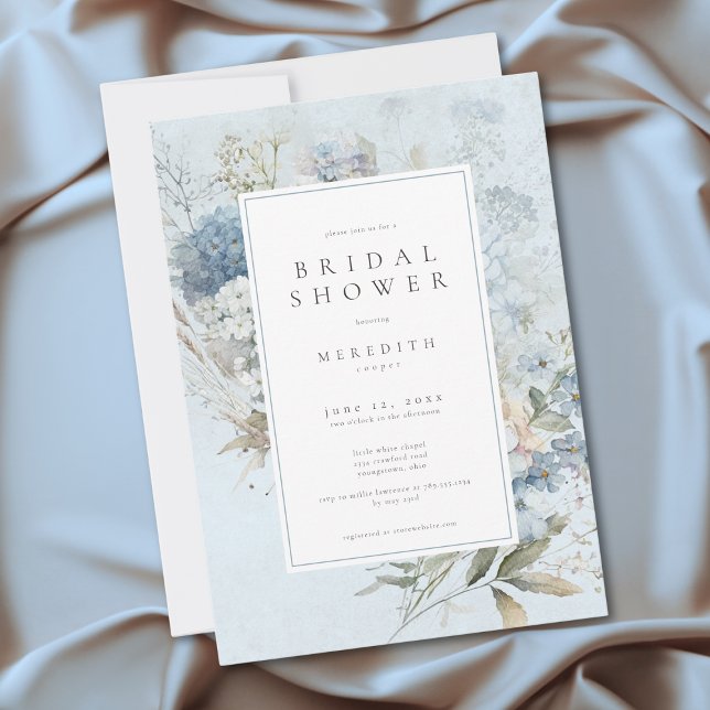 Rustic Hydrangea Blue White Floral Bridal Shower Invitation (Rustic Hydrangea Blue White Floral Bridal Shower Invitation)