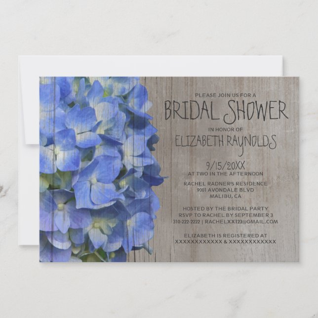 Rustic Hydrangea Bridal Shower Invitations (Front)