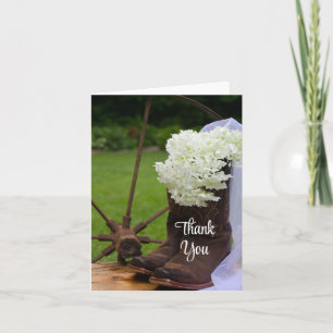 Rustic Hydrangea Cowboy Boots Wedding Thank You Card