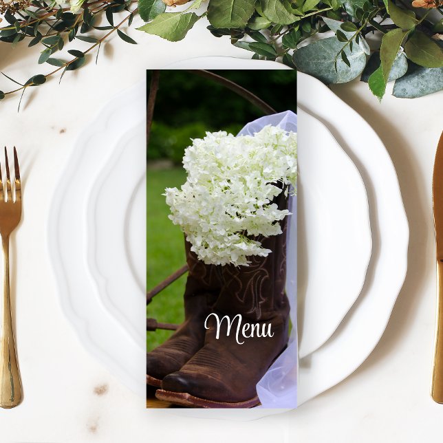 Rustic Hydrangea Cowboy Boots Western Wedding Menu (Creator Uploaded)