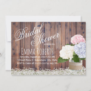 Rustic Hydrangea Jar Baby's Breath Bridal Shower Invitation