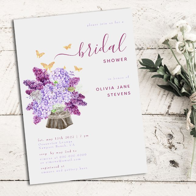 Rustic Hydrangea Lilac Elegant Boho Bridal Shower Invitation (Creator Uploaded)