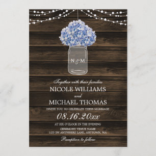 Rustic Hydrangea Mason Jar Barn Wood Wedding Invitation