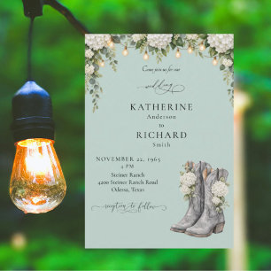 Rustic Hydrangeas & Cowboy Boots Wedding Invitation