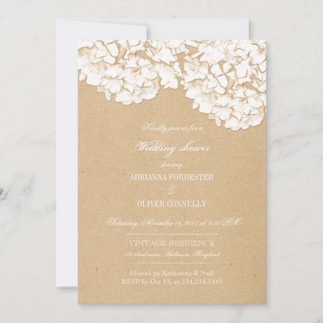 Rustic Hydrangeas Floral Wedding Shower Invitation (Front)