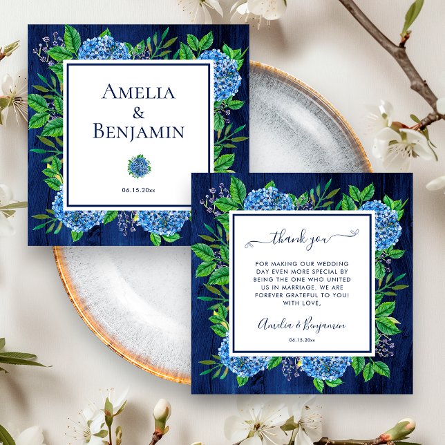 Rustic Hydrangeas Thank You For Wedding Officiant Card (Front / Back)