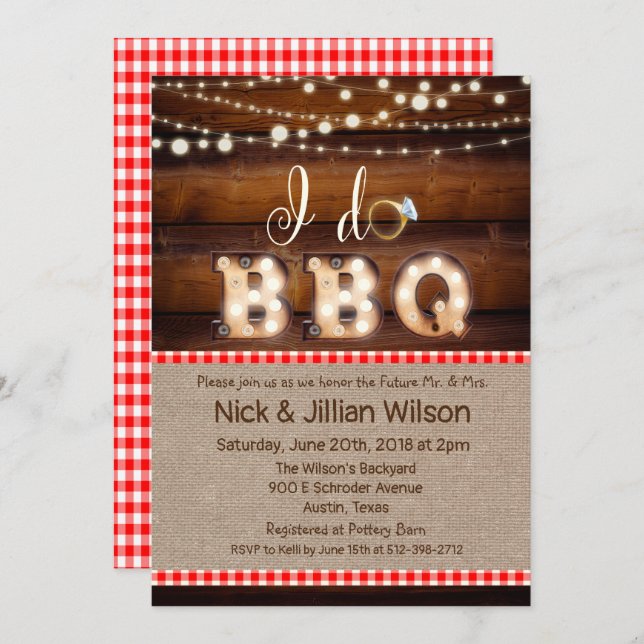 Rustic I DO BBQ Couples Shower Invitation (Front/Back)