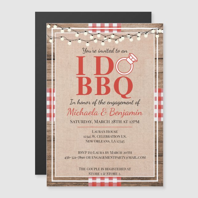 Rustic I Do BBQ Engagement Party Couples Shower Magnetic Invitation (Front/Back)
