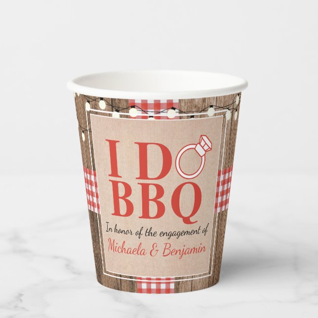 Rustic I Do BBQ Engagement Party Couples Shower Paper Cups (Front)